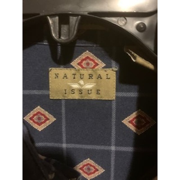 Natural Issue Blue Mens Large Wrinkle Free Button Down Southwest Diamond Print - Picture 3 of 7